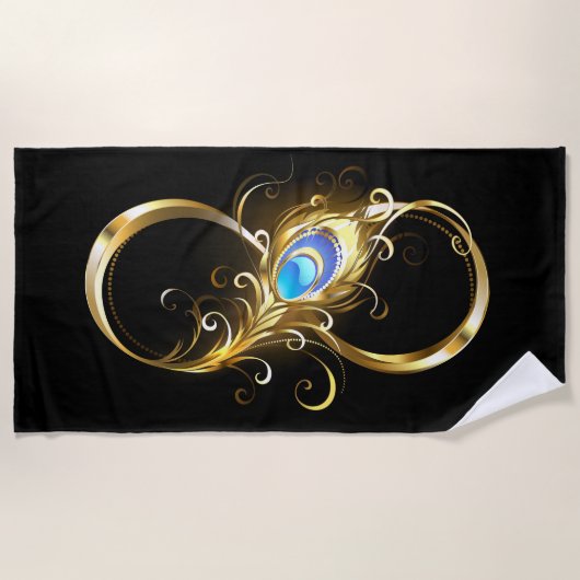 Unendlichkeit mit Golden Peacock Feather Strandtuch (Vorderseite)