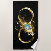 Unendlichkeit mit Golden Peacock Feather Strandtuch (Vorderseite)