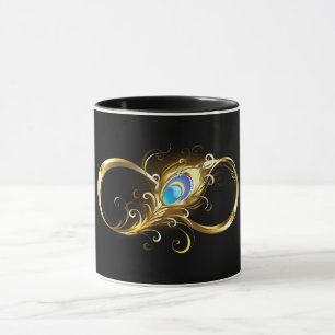Unendlichkeit mit Golden Peacock Feather Tasse