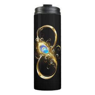 Unendlichkeit mit Golden Peacock Feather Thermosbecher