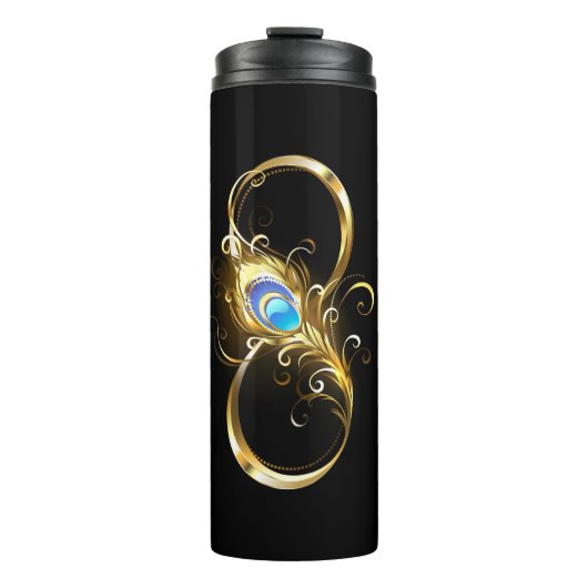 Unendlichkeit mit Golden Peacock Feather Thermosbecher (Vorderseite)