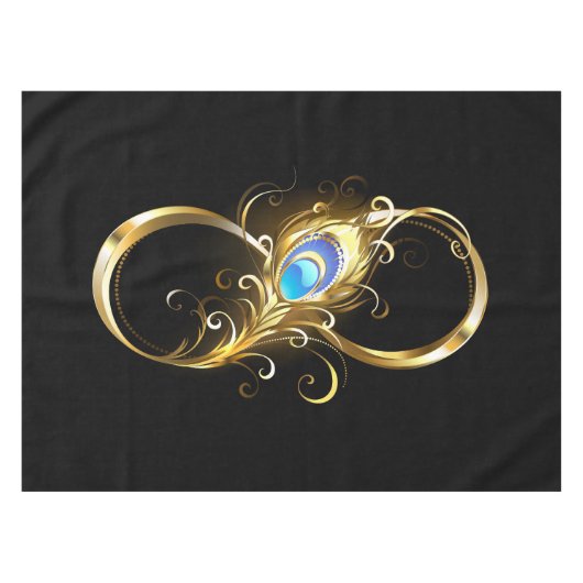 Unendlichkeit mit Golden Peacock Feather Tischdecke (Vorderseite (Horizontal))
