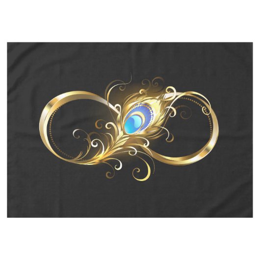Unendlichkeit mit Golden Peacock Feather Tischdecke (Vorderseite (Horizontal))