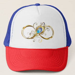 Unendlichkeit mit Golden Peacock Feather Truckerkappe