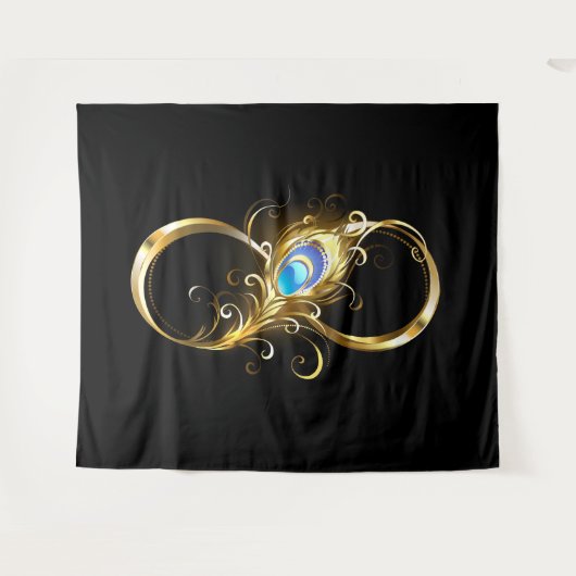 Unendlichkeit mit Golden Peacock Feather Wandteppich (Vorderseite (Horizontal))