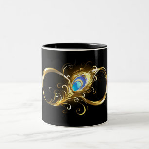 Unendlichkeit mit Golden Peacock Feather Zweifarbige Tasse