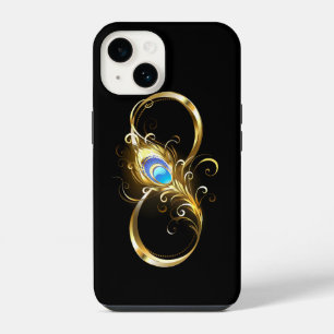 Unendlichkeit mit goldenem Pfauenfeder iPhone 14 Hülle