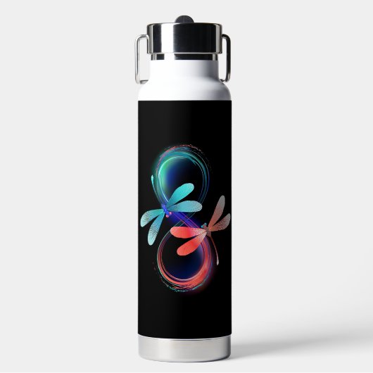 Unendlichkeit mit leuchtenden Libellen Trinkflasche (Vorderseite)