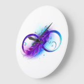Unendlichkeit mit Lila Feder Große Wanduhr (Winkel)