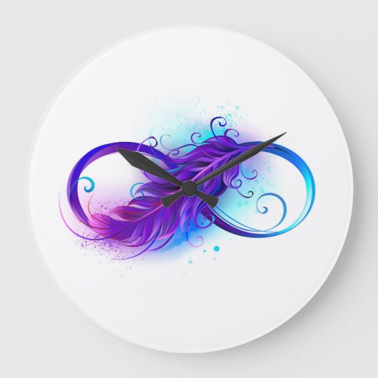 Unendlichkeit mit Lila Feder Große Wanduhr (Vorderseite)