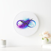 Unendlichkeit mit Lila Feder Große Wanduhr (Zuhause)