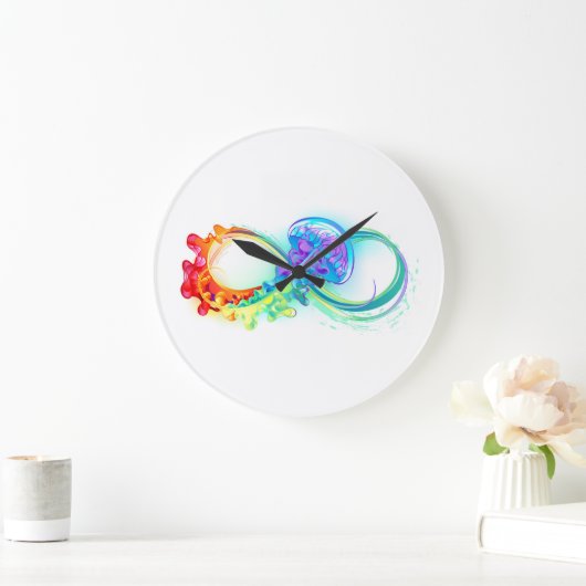 Unendlichkeit mit Rainbow Jellyfish Große Wanduhr (Zuhause)