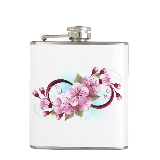 Unendlichkeit mit Sakura Blossom-Blume Flachmann (Vorderseite)