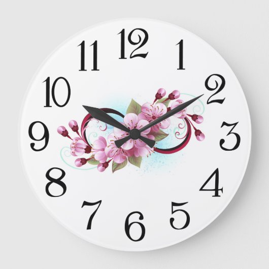 Unendlichkeit mit Sakura Blossom-Blume Große Wanduhr (Vorderseite)