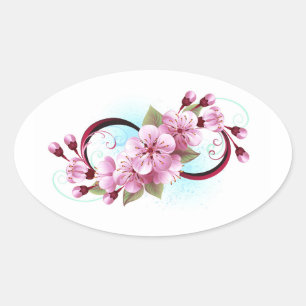 Unendlichkeit mit Sakura Blossom-Blume Ovaler Aufkleber