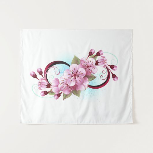 Unendlichkeit mit Sakura Blossom-Blume Wandteppich (Vorderseite (Horizontal))