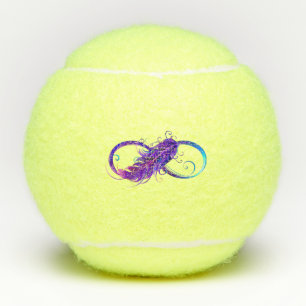 Unendlichkeit mit violetter Feder Tennisbälle
