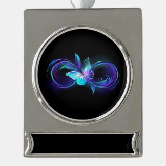 Unendlichkeit mit Zauberschmetterling glänzen Banner-Ornament Silber
