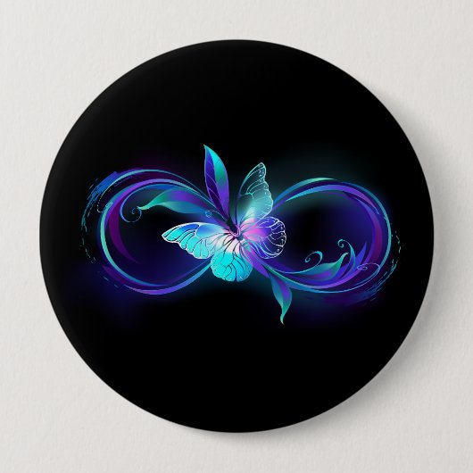 Unendlichkeit mit Zauberschmetterling glänzen Button (Vorderseite)