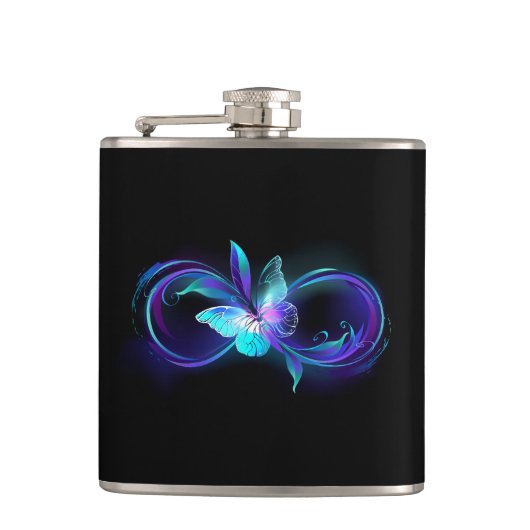 Unendlichkeit mit Zauberschmetterling glänzen Flachmann (Vorderseite)