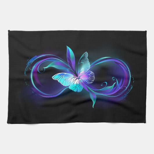 Unendlichkeit mit Zauberschmetterling glänzen Geschirrtuch (Horizontal)