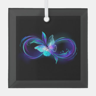 Unendlichkeit mit Zauberschmetterling glänzen Ornament Aus Glas
