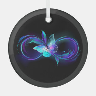 Unendlichkeit mit Zauberschmetterling glänzen Ornament Aus Glas