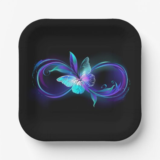 Unendlichkeit mit Zauberschmetterling glänzen Pappteller (Vorderseite)