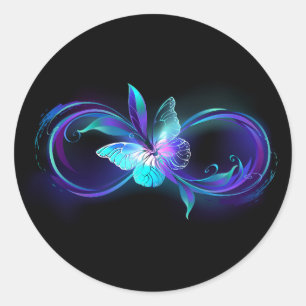 Unendlichkeit mit Zauberschmetterling glänzen Runder Aufkleber
