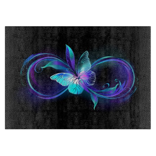 Unendlichkeit mit Zauberschmetterling glänzen Schneidebrett (Vorderseite)