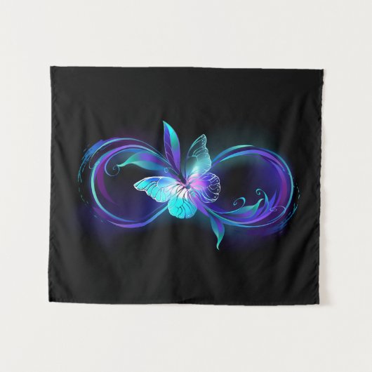 Unendlichkeit mit Zauberschmetterling glänzen Wandteppich (Vorderseite (Horizontal))