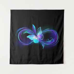 Unendlichkeit mit Zauberschmetterling glänzen Wandteppich