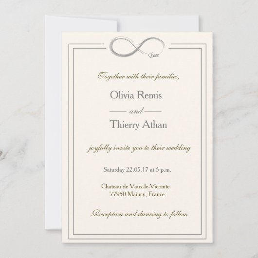 Unendlichkeit signalisiert einzigartige Elfenbein- Einladung (Vorderseite)