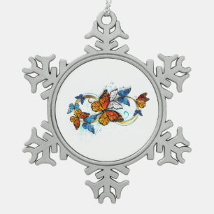 Unendlichkeit von Monarchfalter Schneeflocken Zinn-Ornament