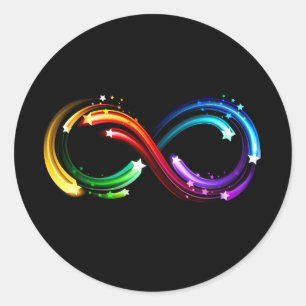 Unendlichkeitssymbol aus Regenbogenkometen Runder Aufkleber