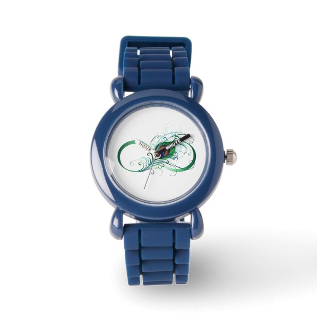 Unendlichkeitssymbol mit Peacock Feather Armbanduhr (Vorderseite)