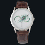 Unendlichkeitssymbol mit Peacock Feather Armbanduhr<br><div class="desc">Das Symbol der Unendlichkeit mit einer hellen,  grünen,  künstlerischen Pfauenfeder auf weißem Hintergrund. Tattoo-Stil.</div>