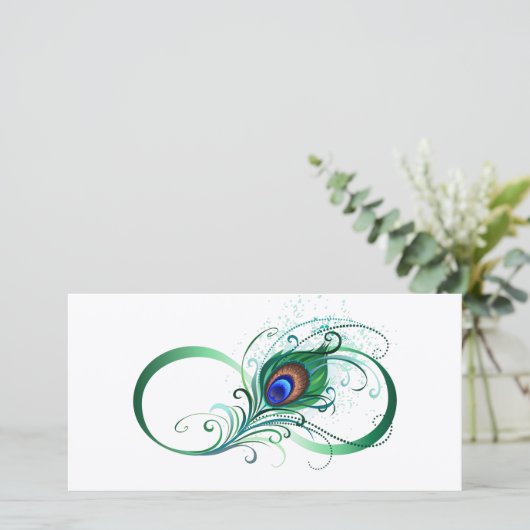 Unendlichkeitssymbol mit Peacock Feather Dankeskarte (Stehend Vorderseite)