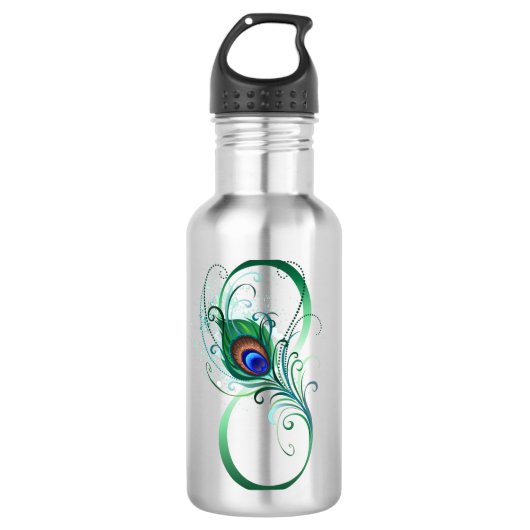 Unendlichkeitssymbol mit Peacock Feather Edelstahlflasche (Vorderseite)