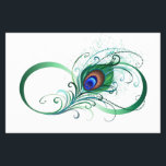 Unendlichkeitssymbol mit Peacock Feather Flyer<br><div class="desc">Das Symbol der Unendlichkeit mit einer hellen,  grünen,  künstlerischen Pfauenfeder auf weißem Hintergrund. Tattoo-Stil.</div>