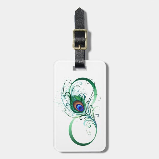 Unendlichkeitssymbol mit Peacock Feather Gepäckanhänger (Vorderseite vertikal)