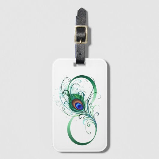 Unendlichkeitssymbol mit Peacock Feather Gepäckanhänger (Vorderseite Vertikal)