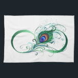 Unendlichkeitssymbol mit Peacock Feather Geschirrtuch<br><div class="desc">Das Symbol der Unendlichkeit mit einer hellen,  grünen,  künstlerischen Pfauenfeder auf weißem Hintergrund. Tattoo-Stil.</div>
