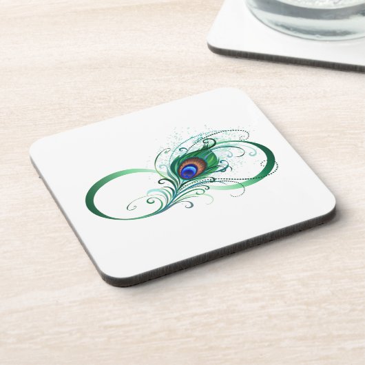 Unendlichkeitssymbol mit Peacock Feather Getränkeuntersetzer (Linke Seite)