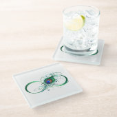 Unendlichkeitssymbol mit Peacock Feather Glasuntersetzer (Schrägansicht)