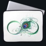 Unendlichkeitssymbol mit Peacock Feather Laptopschutzhülle<br><div class="desc">Das Symbol der Unendlichkeit mit einer hellen,  grünen,  künstlerischen Pfauenfeder auf weißem Hintergrund. Tattoo-Stil.</div>