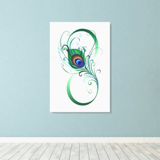 Unendlichkeitssymbol mit Peacock Feather Leinwanddruck (Insitu (Holzboden))