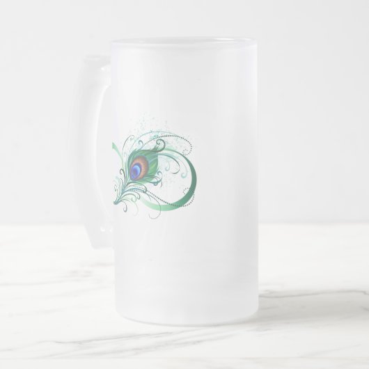 Unendlichkeitssymbol mit Peacock Feather Mattglas Bierglas (Vorderseite Links)