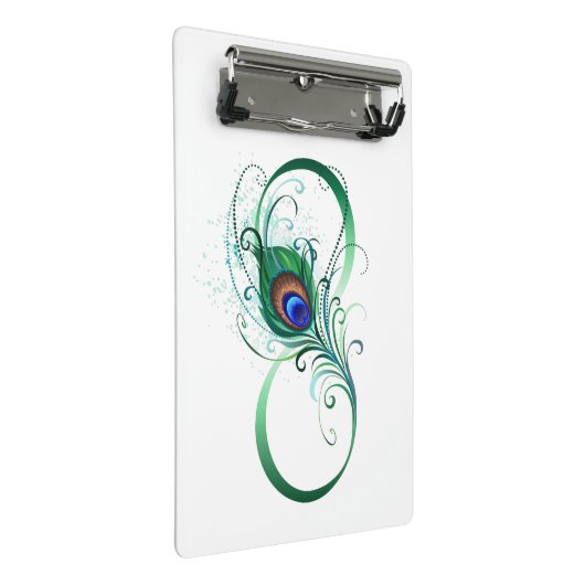 Unendlichkeitssymbol mit Peacock Feather Mini Klemmbrett (Schrägansicht)