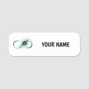 Unendlichkeitssymbol mit Peacock Feather Namensschild